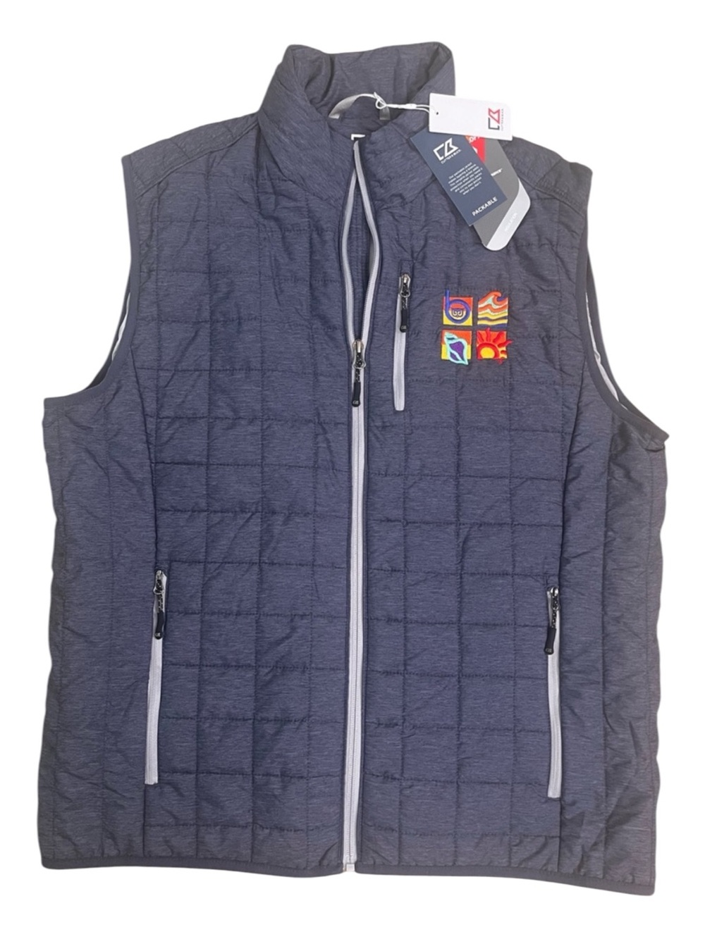 Cutter Buck Quilted Insulated Vest Large Blue Grey Golf Activewear Packable NWT